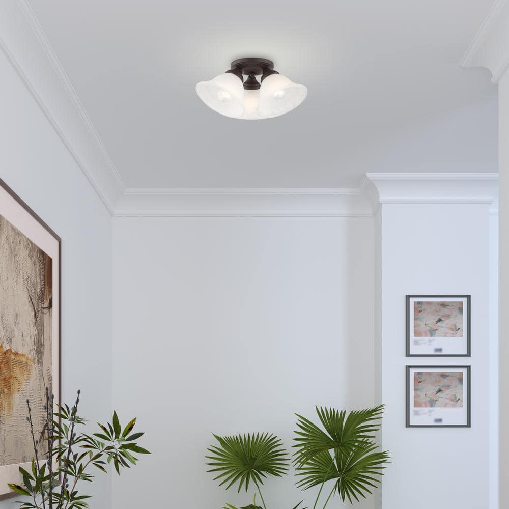 Wynnewood Bronze 3-Light Flush Mount with Gray Marble Glass