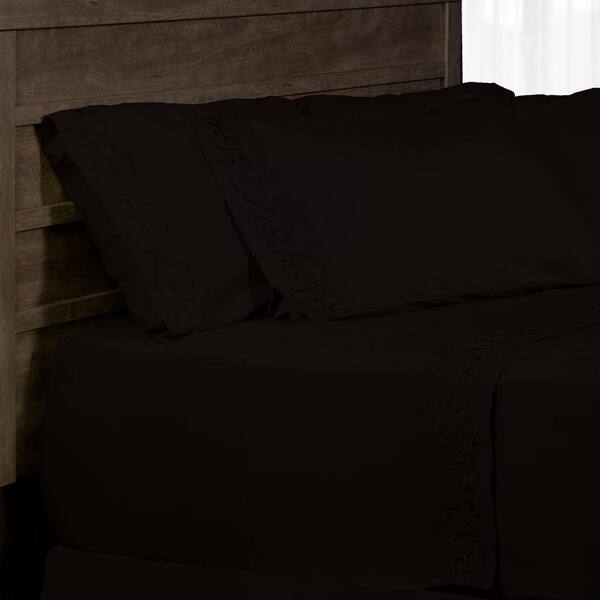 Elegant Comfort 4-Piece Black Solid Microfiber Full Sheet Set V01-F-Black -  The Home Depot