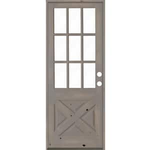 32 in. x 96 in. Knotty Alder Left-Hand/Inswing X-Panel 1/2 Lite Clear Glass Grey Stain Wood Prehung Front Door