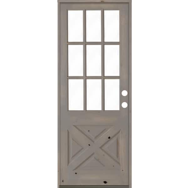 Krosswood Doors 32 in. x 96 in. Knotty Alder Left-Hand/Inswing X-Panel 1/2 Lite Clear Glass Grey Stain Wood Prehung Front Door