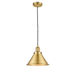 Briarcliff 1-Light Satin Gold Cone Pendant Light with Satin Gold Metal Shade