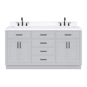 Hepburn 66 in. W x 22 in. D x 36 in. H Double Sink Freestanding Bath Vanity in Grey with Carrara Quartz Top