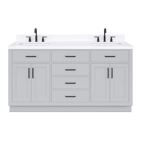 Hepburn 66 in. W x 22 in. D x 36 in. H Double Sink Freestanding Bath Vanity in Grey with Carrara Quartz Top