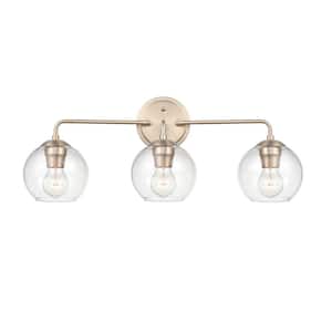 25.5 in. 3-Light Modern Gold Vanity Light with Frosted White Glass Shade
