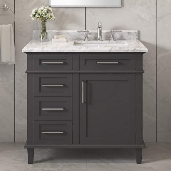 Sonoma 36 in. Single Sink Dark Charcoal Bath Vanity with Carrara Marble Top (Assembled)