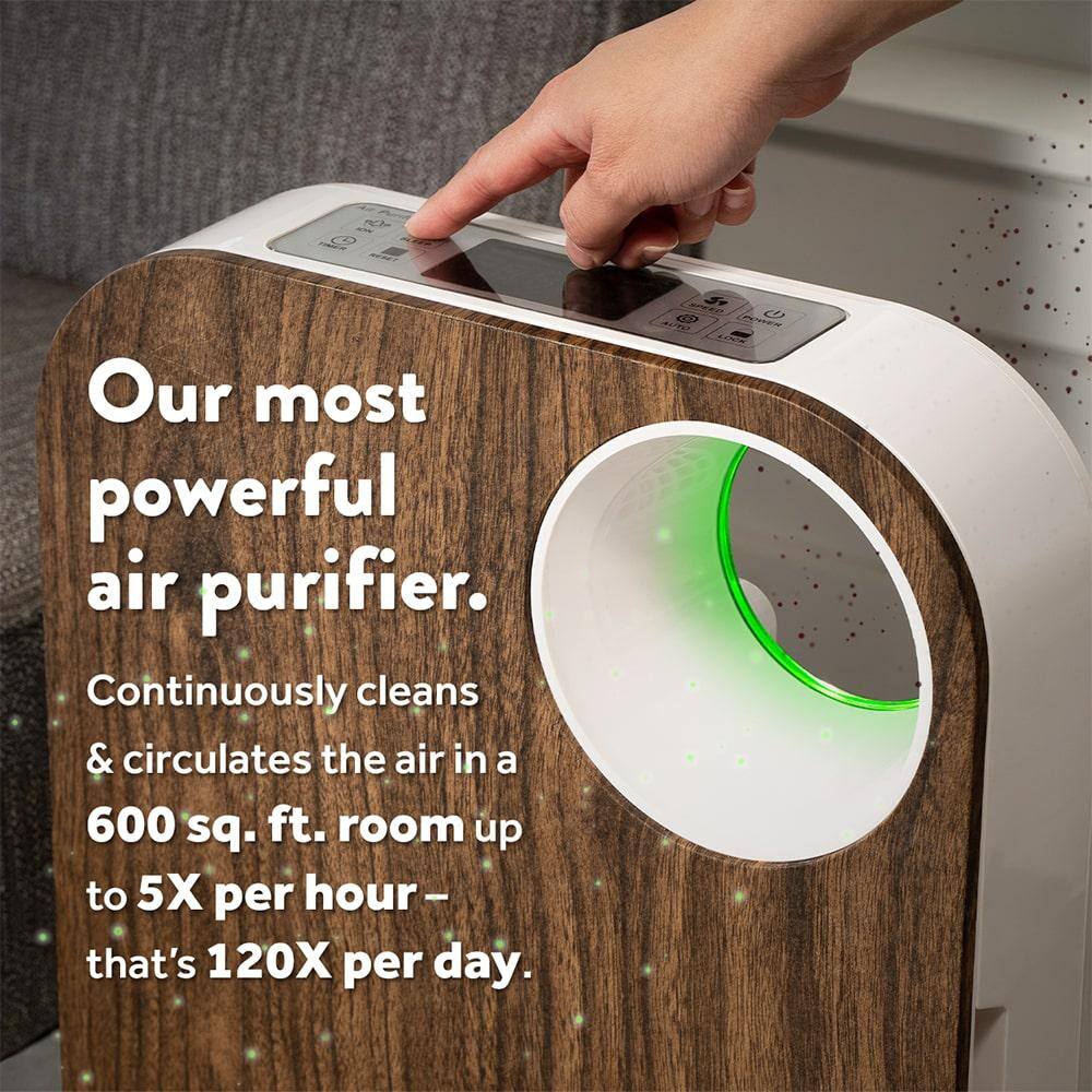 Dark Wood 3-Stage H13 True HEPA Air Purifier for 600 sq. ft.