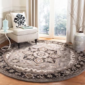 Royalty Silver/Charcoal 7 ft. x 7 ft. Floral Border Round Area Rug