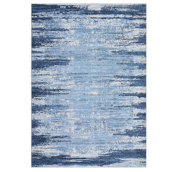 Modern Line Soft Washable Thin Carpet for Bedroom Living Room Dining Room Gray Blue, 8 ft. x 10 ft. Area Rug