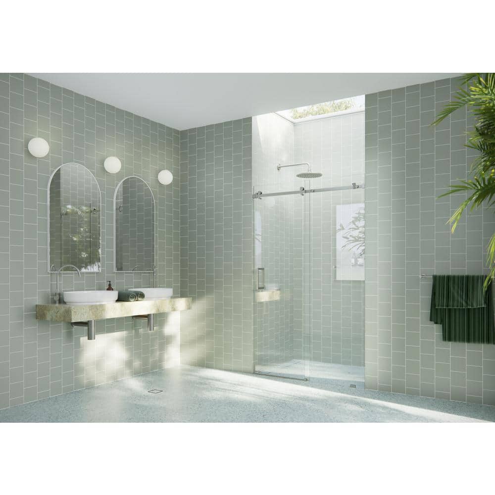 Astro 52" Frameless Glass Sliding Shower Door with Brushed Nickel Hardware