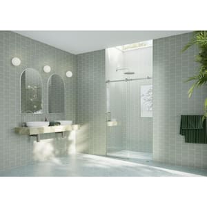 52 in. W x 78 in. H Sliding Frameless Shower Door with Square Hardware in Brushed Nickel