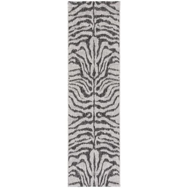 Courtyard Gray/Black 2 ft. x 5 ft. Zebra Indoor/Outdoor Runner Rug