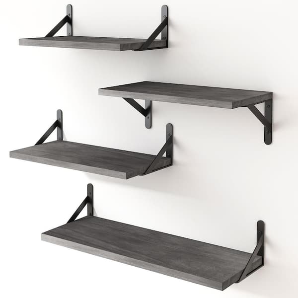 Anqtovp 16.5-in W x 6. 1in D x 4.3-in H in Weathered Gray Assembled Floating Shelf, Wall Mounted Wood Shelves (Set of 4)
