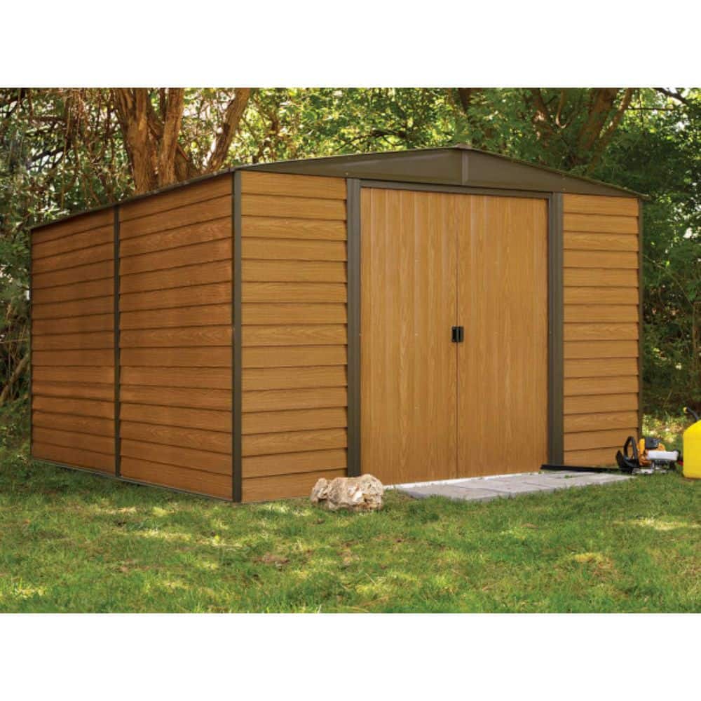 Woodridge 10' x 12' Brown Steel Storage Shed with Sliding Doors