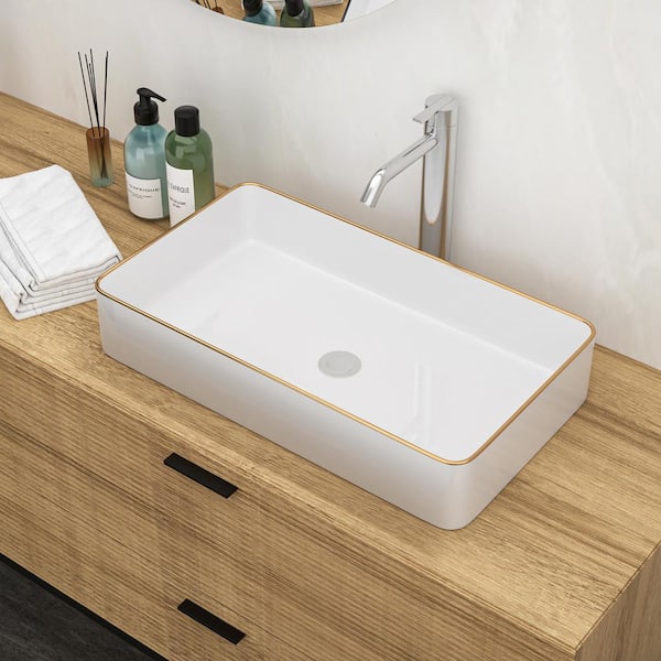 Staykiwi 4.5 in . Ceramic Rectangular Vessel Bathroom Sink in White