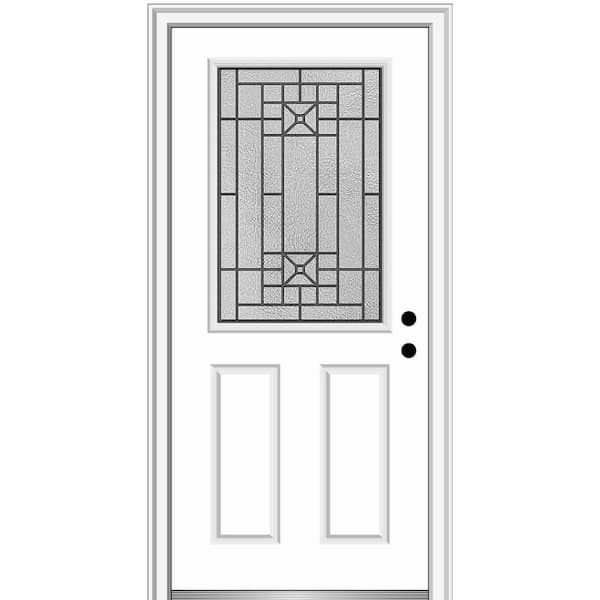 MMI Door 32 in. x 80 in. Courtyard Left-Hand 1/2-Lite Decorative Painted Fiberglass Smooth Prehung Front Door on 4-9/16 in. Frame