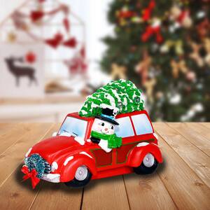 Snowman in Red Woody Car Decor with LED Lights