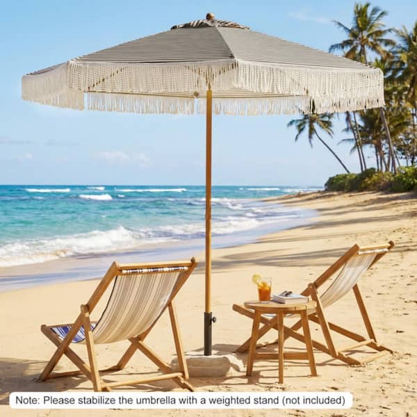 can i use patio umbrella at the beach Tilt Wooden Umbrella 6ft 8-Rib Captiva Designs 7ft Fringe Beach