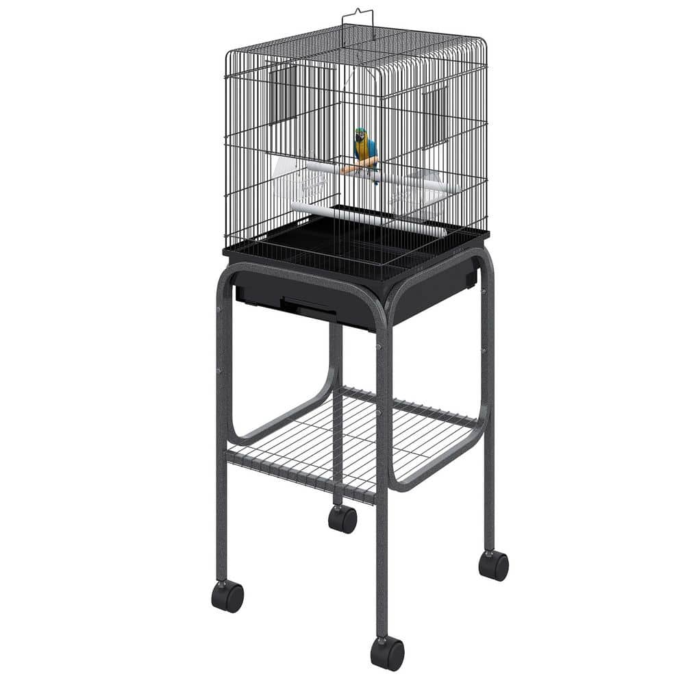 Picture of ECOCHIC SPACES INC Spacious Black Metal Indoor Bird Cage with Rolling ...
