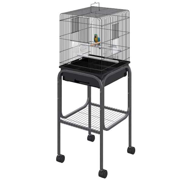 Spacious Black Metal Indoor Bird Cage with Rolling Stand for Parrots and Small Birds, Bird House, Bird Cage