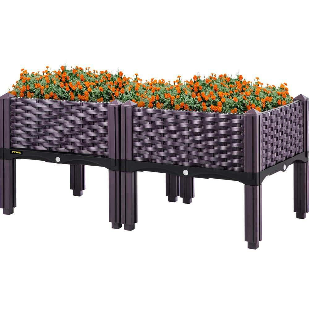 VEVOR Plastic Raised Garden Bed 2-Pieces Raised Planter Boxes 9.1 In. H ...