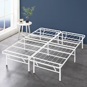 SmartBase Tool-Free Assembly White Full Metal Bed Frame without Headboard
