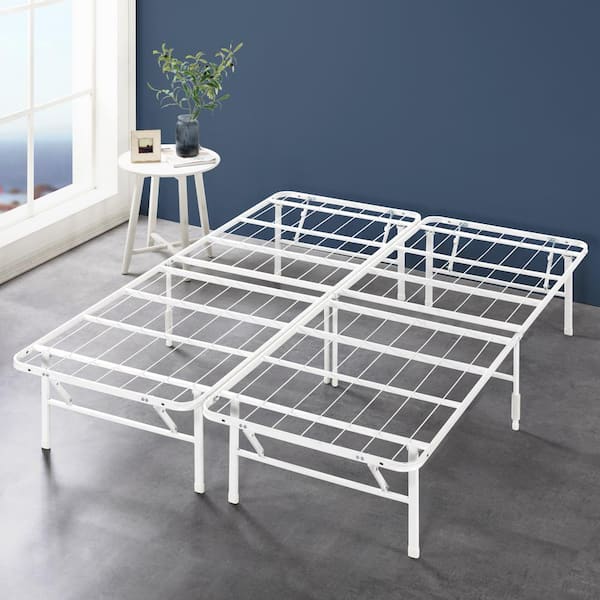 Zinus SmartBase Tool-Free Assembly White Full Metal Bed Frame without Headboard