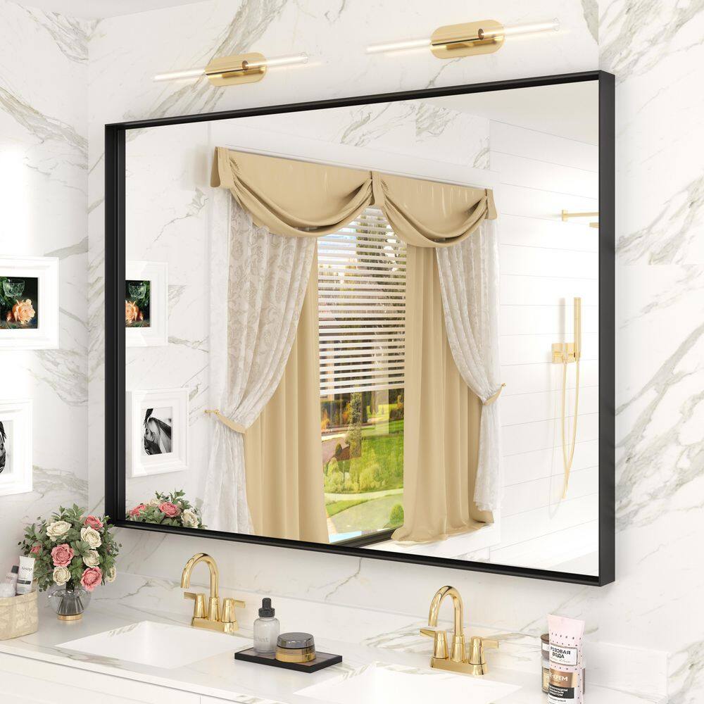 48 in. W x 36 in. H Rectangular Aluminum Alloy Framed and Tempered Glass Wall Bathroom Vanity Mirror in Matte Black price history on PriceWatchPro