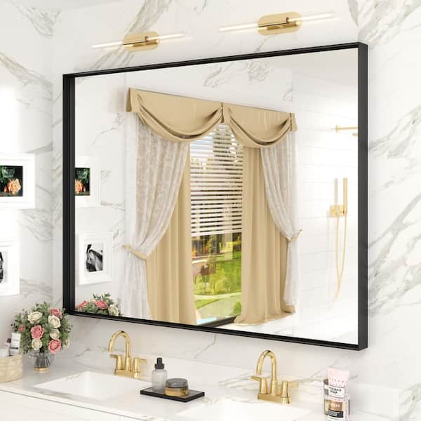 48 in. W x 36 in. H Rectangular Aluminum Alloy Framed and Tempered Glass Wall Bathroom Vanity Mirror in Matte Black