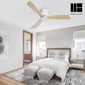Blade Span 52 in. Indoor White Natural Ceiling Fan with LED Bulb Included with Remote Included