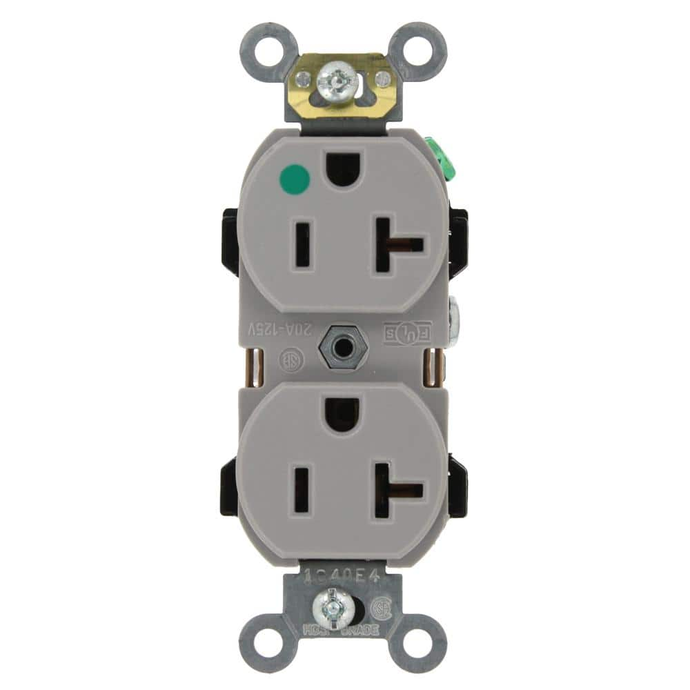 Leviton 20 Amp 125 V Hospital Grade Duplex Outlet/Receptacle, Gray (1-Pack) 08300-HGY