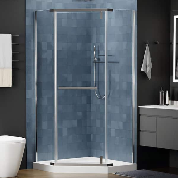 36 in. W x 72 in. H Neo Angle Pivot Semi Frameless Corner Shower Enclosure in Chrome Without Shower Base