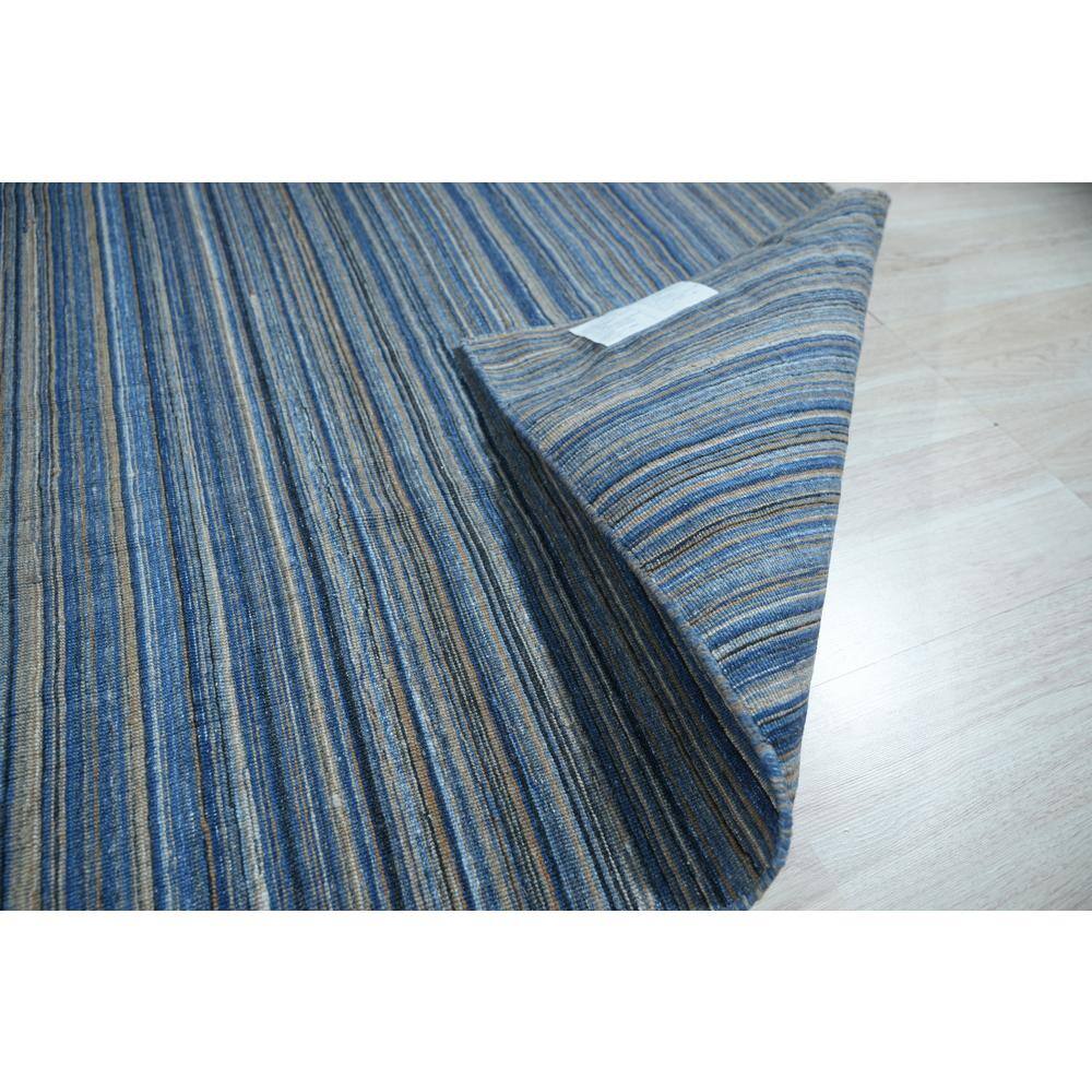 Blue and Gray Handmade Polyester Striped Indoor/Outdoor Area Rug