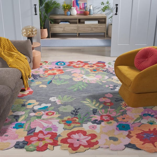 Jardin 8 ft. x 10 ft. Gray/Pink Botanical Floral Area Rug