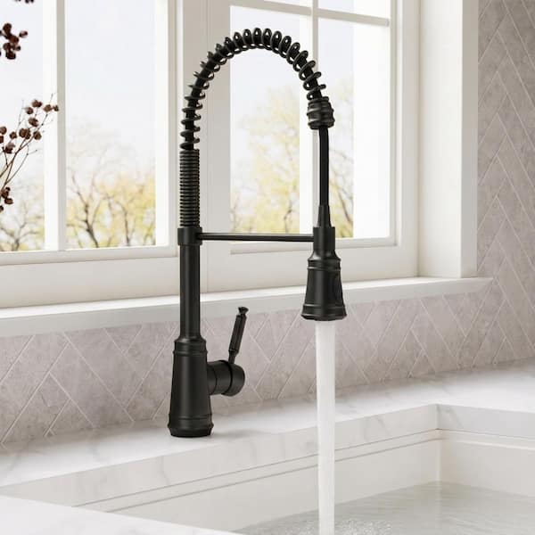 22.3 in. Single Handle 360° Swivel Spring Pull Down Sprayer Kitchen Faucet with Advanced Spray in Matte Black