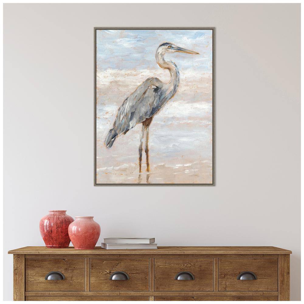 Beach Heron I Canvas Print with Sylvie Greywash Floater Frame