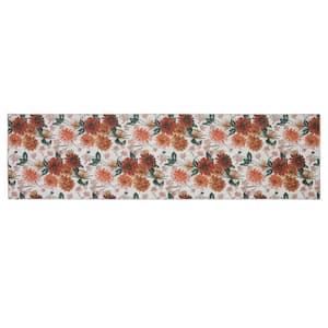 Dahlias Floral Chenille Red Ivory 2 ft. x 8 ft. Polyester Runner Rug
