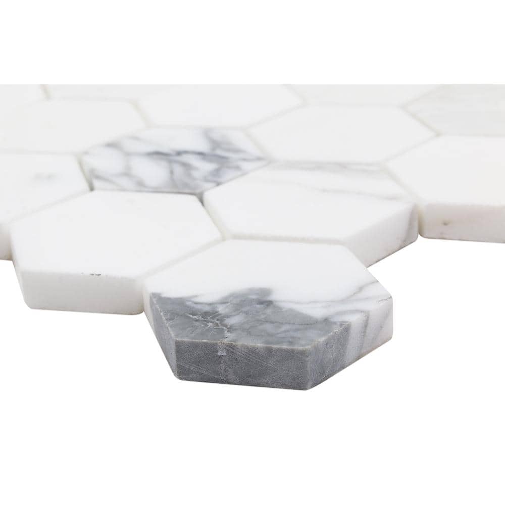 Hexagon White and Gray Marble Mosaic Tile Sheet