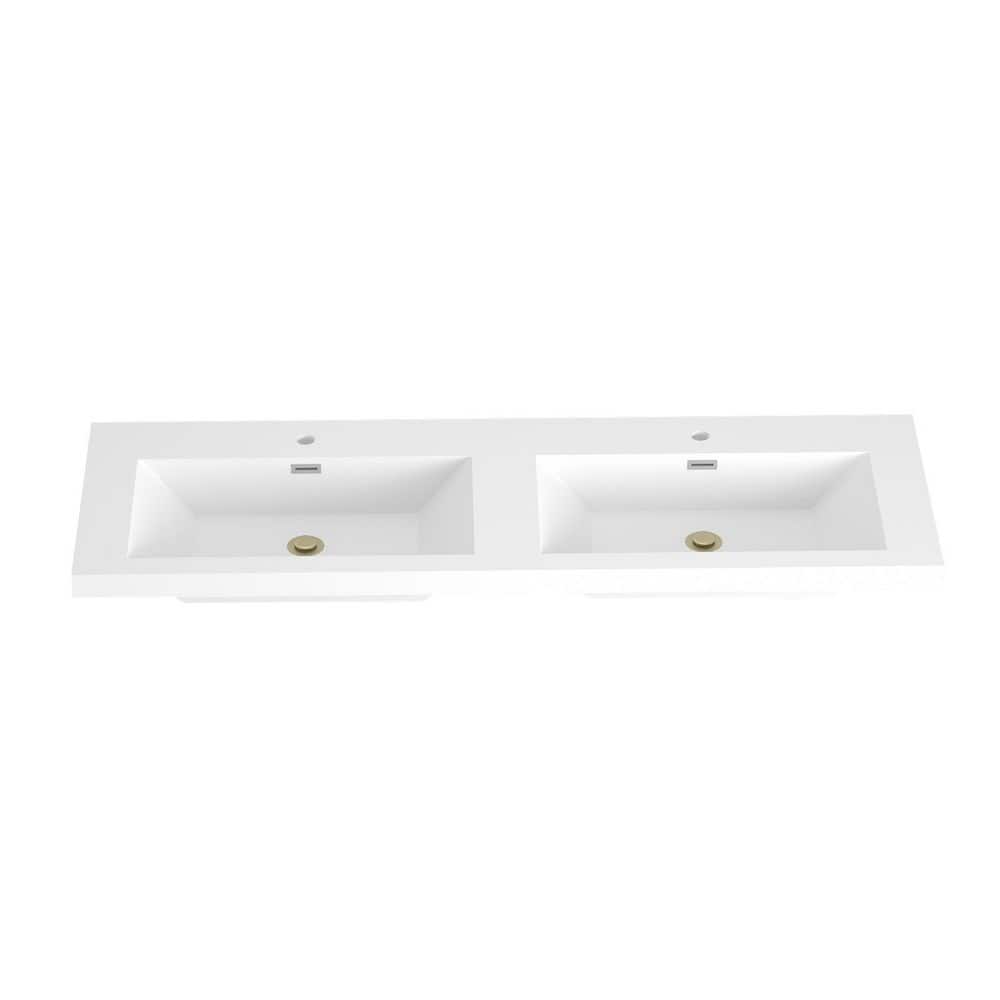 Velora 60 in. W. x 19.48 in. D Solid Surface Resin White Rectangular Double Sink Bathroom Vanity Top in White price history on PriceWatchPro