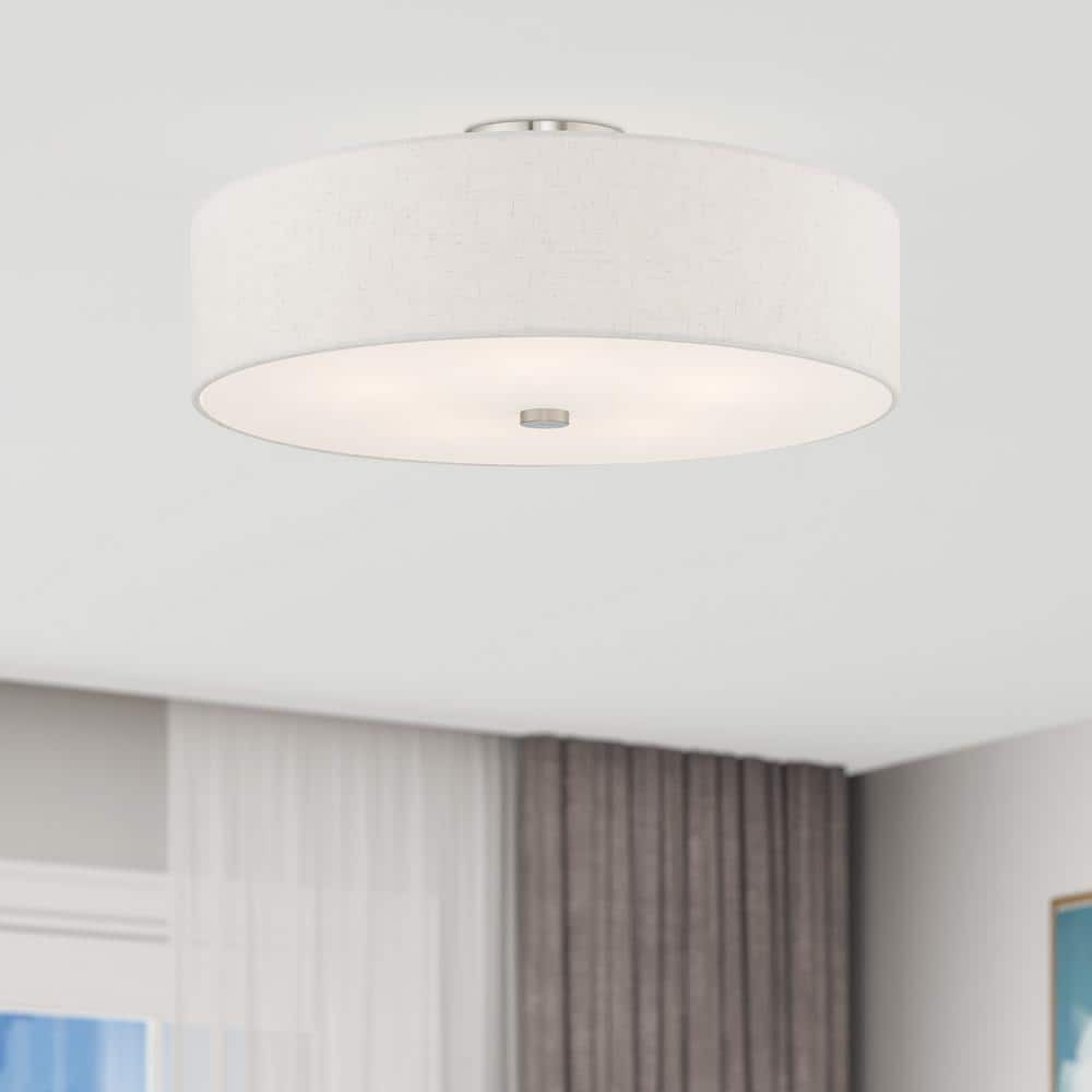 Contemporary Indoor/Outdoor 5-Light Brushed Nickel Drum Ceiling Fixture