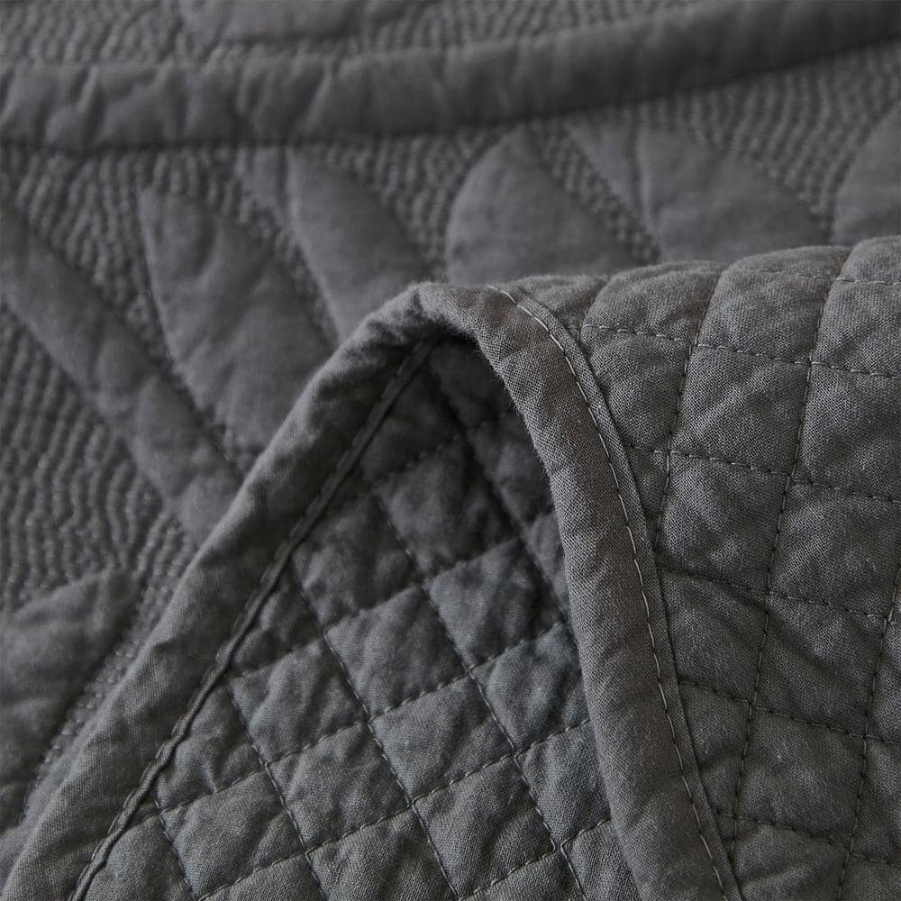 Dark Grey Reversible Cotton King Bedspread Set
