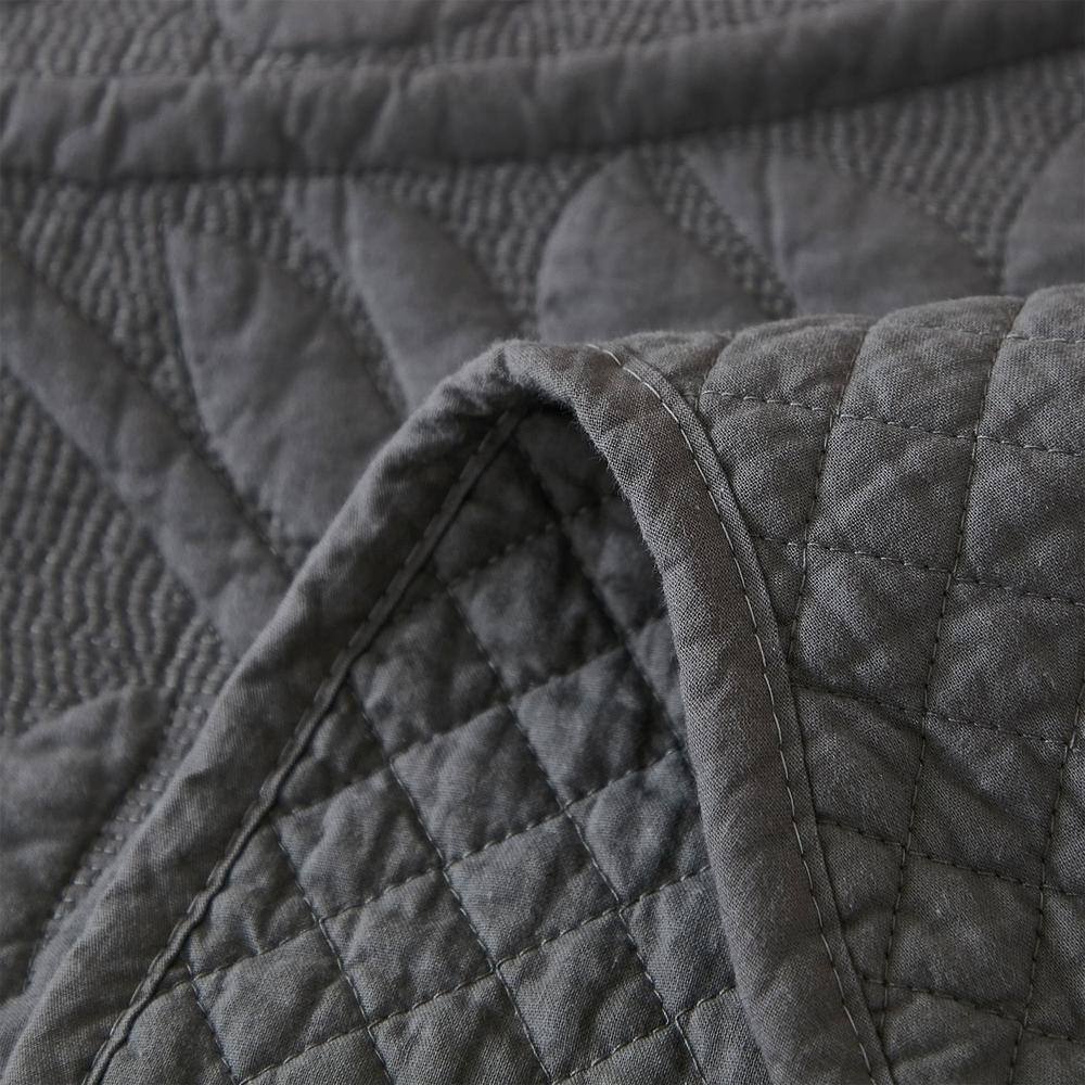 Dark Grey Reversible Cotton Queen Bedspread Set