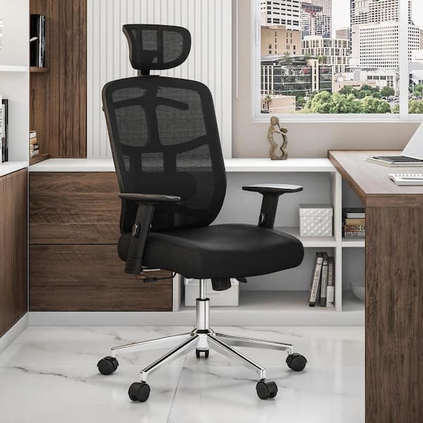 TECHNI MOBILI 26 in. Width Big and Tall Black Mesh Ergonomic Chair with Adjustable Height