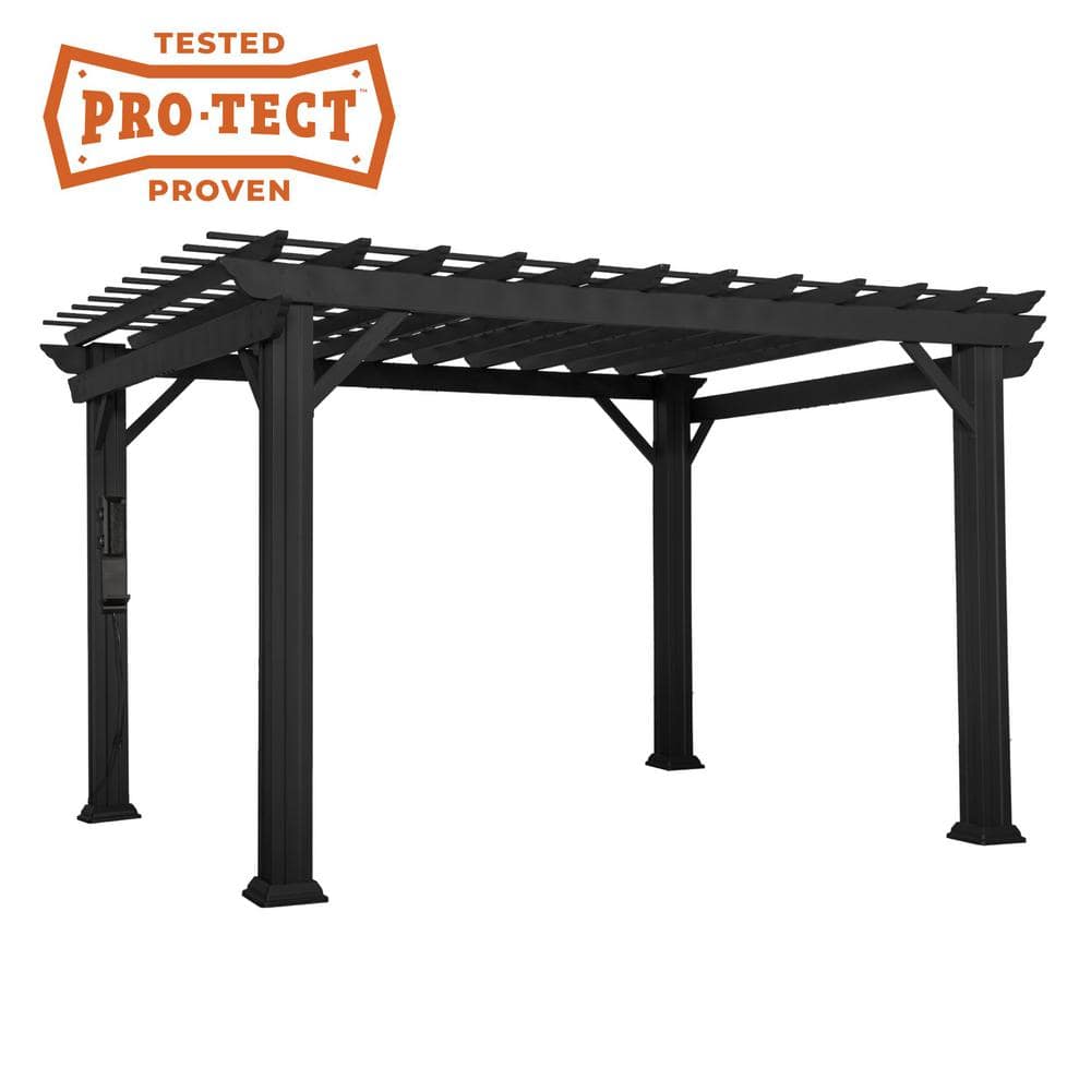 Stratford Black Steel Pergola with Soft Shade Canopy