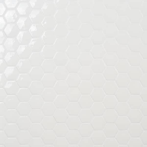 Ivy Hill Tile Delphi Blanco white 10.82 in. x 12.59 in. Polished Glass Hexagon Mosaic Wall Tile (0.94 sq. ft. /Each)