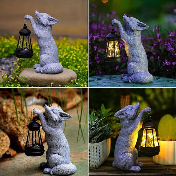 Garden Statue with Solar Power Light for Outdoor Patio Porch Lawn