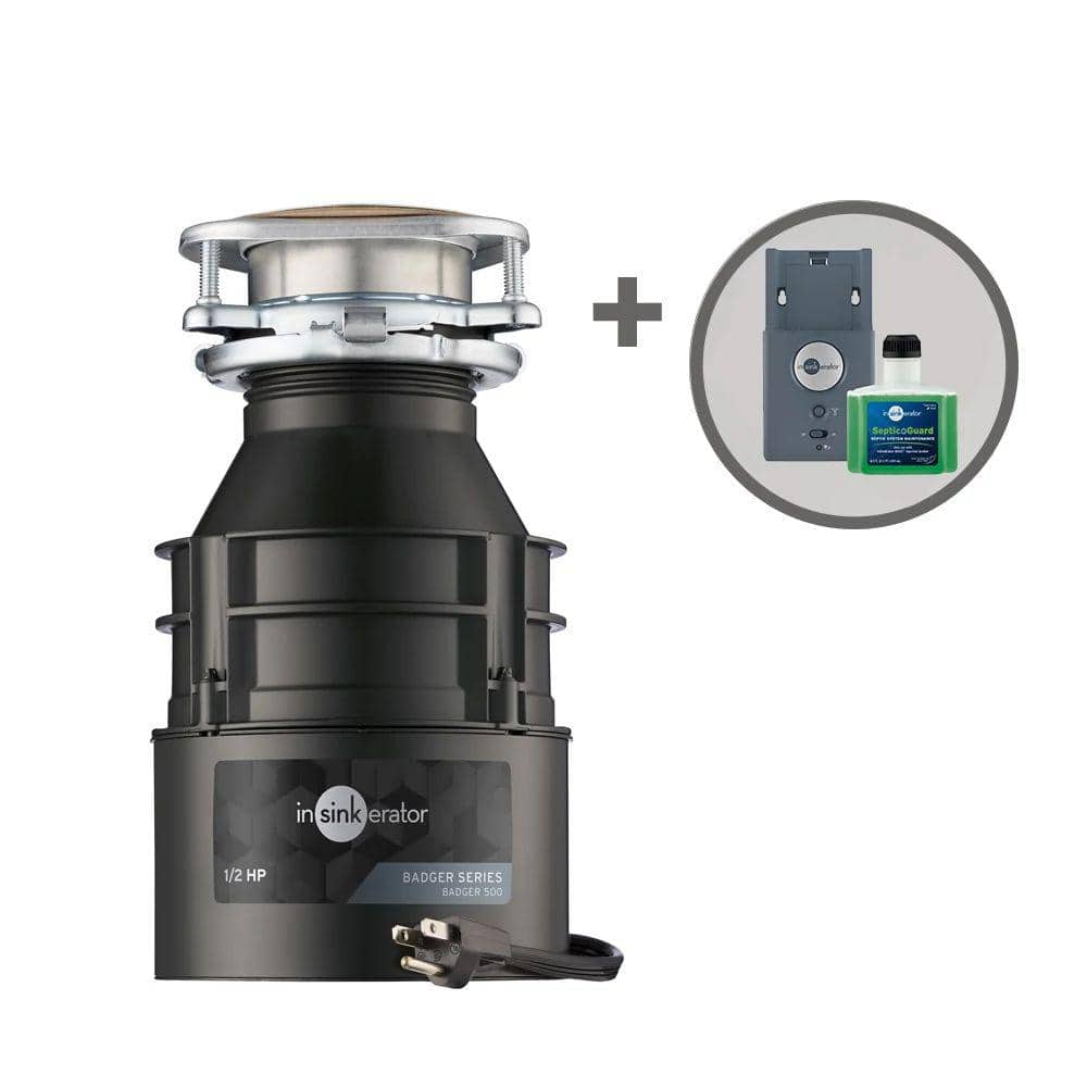 Badger 500 1/2 HP Continuous Feed Kitchen Garbage Disposal with Power Cord and Boost Injection System, Badger Series