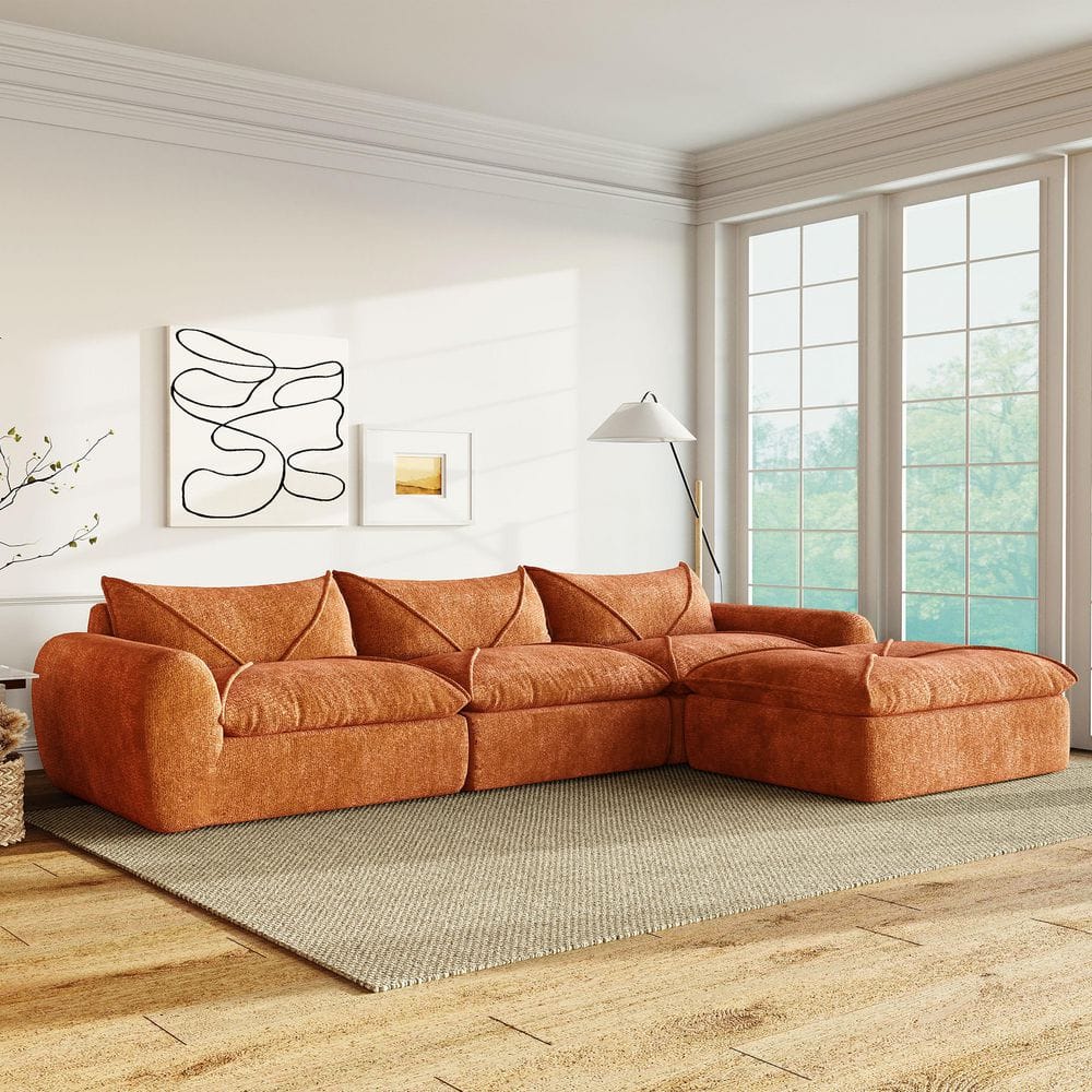 116 in. 4-piece Fully Compressed Particle Chenille Sectional Sofa in Orange, Free Combination, Legless Design price history on PriceWatchPro