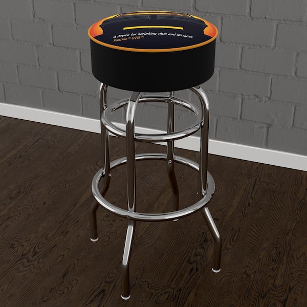 Unbranded Pontiac GTO - Time and Distance 31 in. Yellow Backless Metal Bar Stool with Vinyl Seat