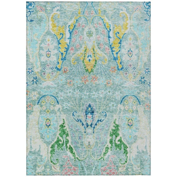 Chantille Machine Washable Indoor/Outdoor Abstract ACN1932 Teal 3 ft. x 4 ft. Area Rug
