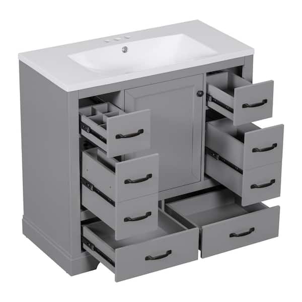36 in. W x 18 in. D x 34.2 in. H Single Sink Freestanding Bath Vanity in Gery with White Ceramic Top